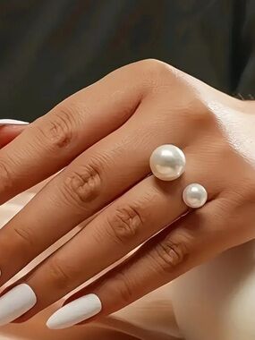 Elegant White Pearl Double-Accent Open Ring